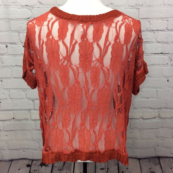 36 Point 5 Crochet Top Women's M Burnt Orange See Through Pullover Beachy Boho - Picture 7 of 11